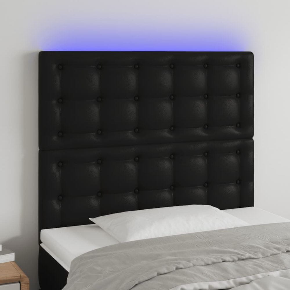 Vidaxl Čelo postele s LED čierne 100x5x118/128 cm umelá koža